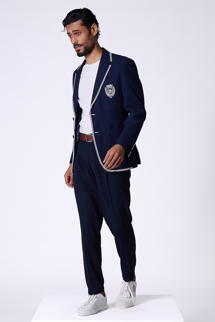 Navy Blue Poly Blend Jacket by S&N by Shantnu Nikhil Men at Pernia's Pop Up Shop
