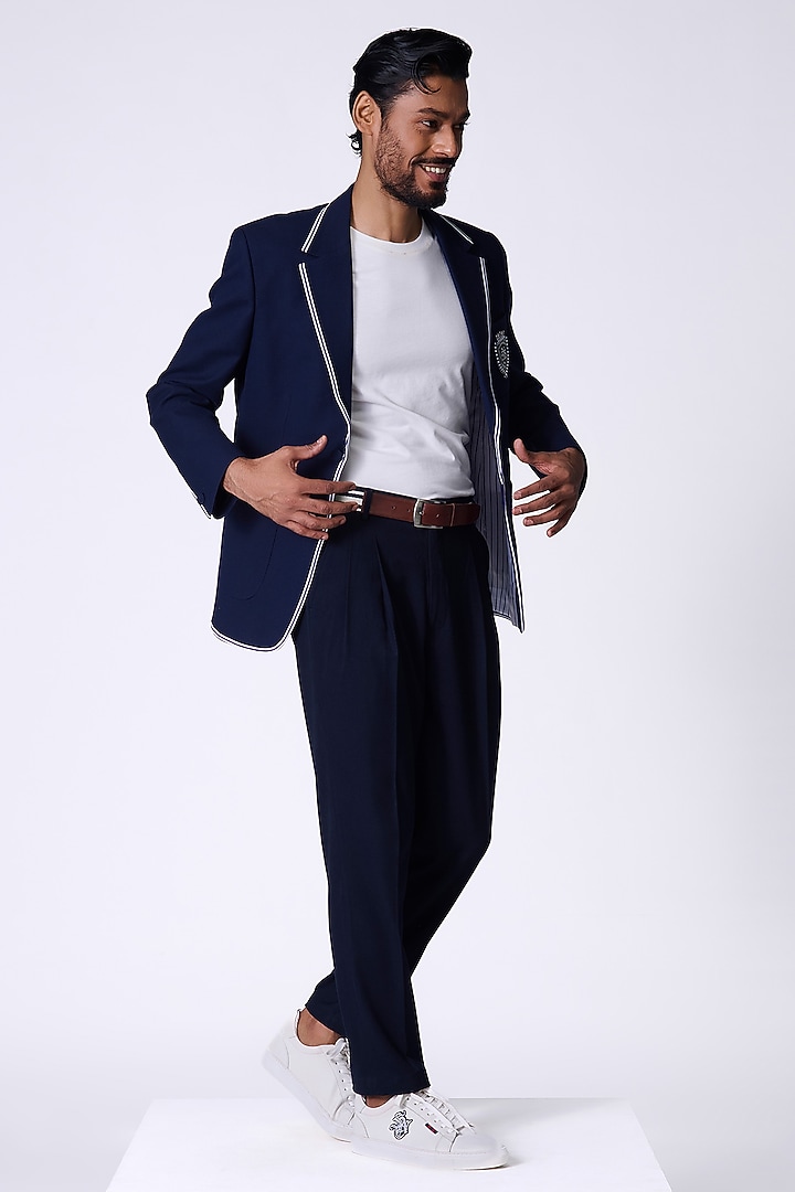 Navy Blue Poly Blend Jacket by S&N by Shantnu Nikhil Men at Pernia's Pop Up Shop