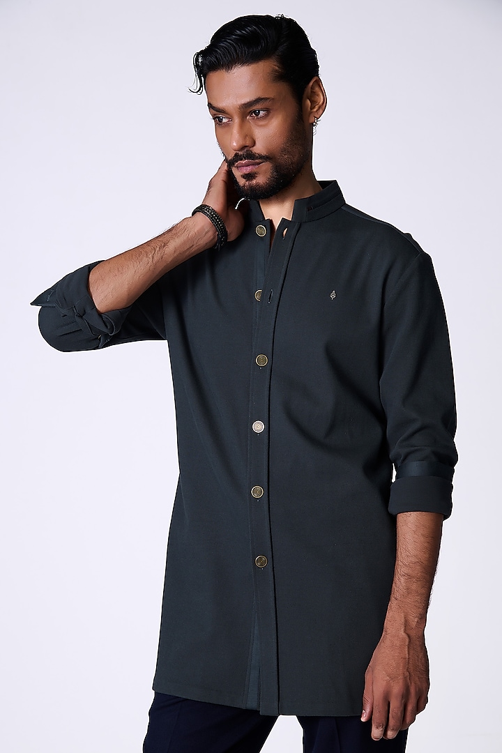 Olive Green Cotton Shirt Kurta by S&N by Shantnu Nikhil Men at Pernia's Pop Up Shop