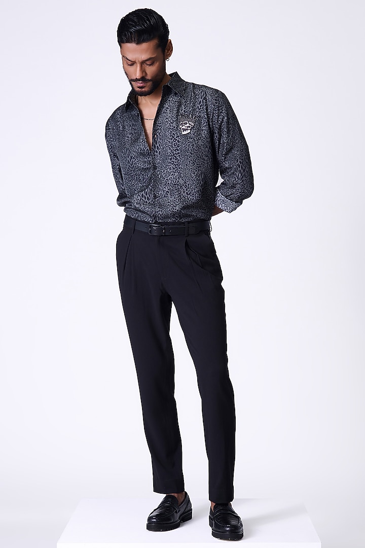 Grey Silk Twill Leopard Printed Wedding Shirt by S&N by Shantnu Nikhil Men at Pernia's Pop Up Shop