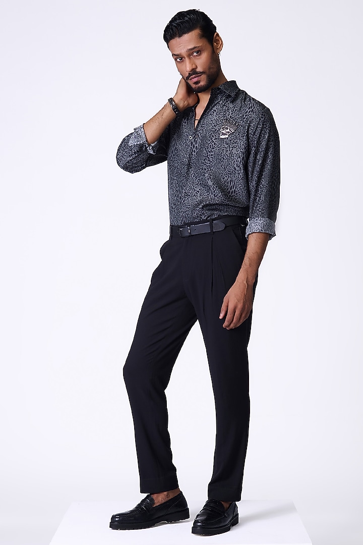 Grey Silk Twill Leopard Printed Wedding Shirt by S&N by Shantnu Nikhil Men at Pernia's Pop Up Shop