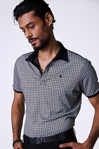 Black Crepe Jersey Abstract Printed T-Shirt by S&N by Shantnu Nikhil Men