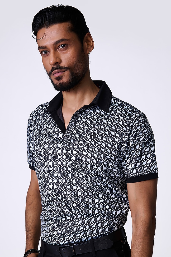 Black Crepe Jersey Braided Printed T-Shirt by S&N by Shantnu Nikhil Men at Pernia's Pop Up Shop