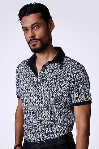 Black Crepe Jersey Braided Printed T-Shirt by S&N by Shantnu Nikhil Men
