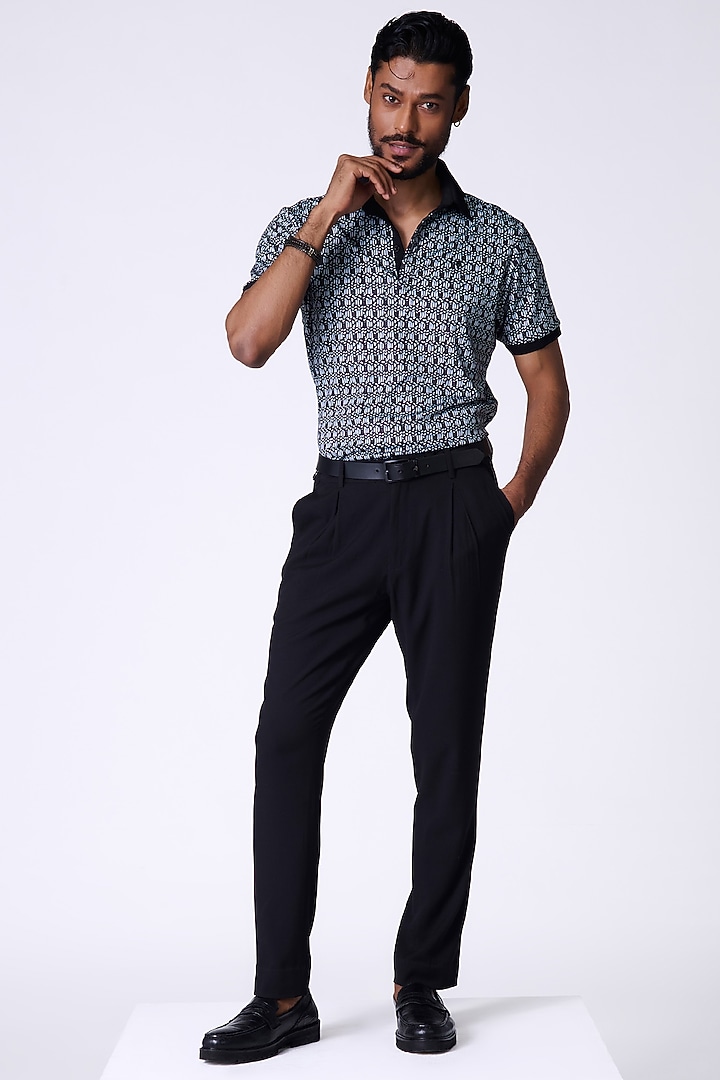 Black Crepe Jersey Braided Printed T-Shirt by S&N by Shantnu Nikhil Men at Pernia's Pop Up Shop