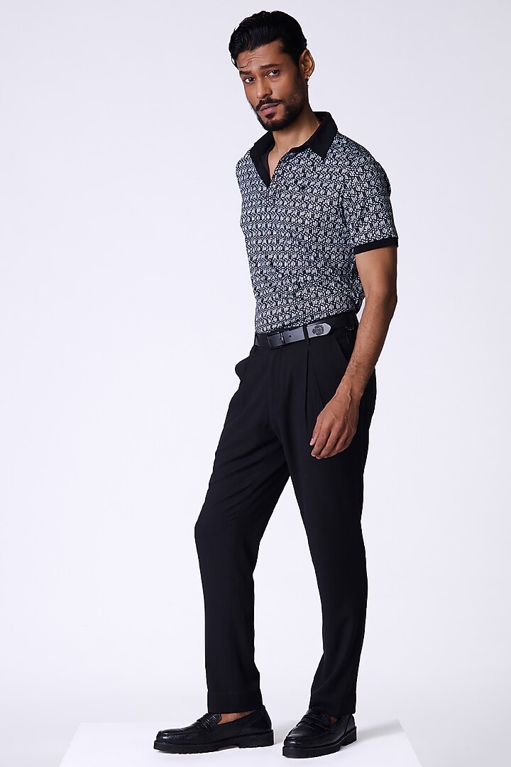 Black Crepe Jersey Braided Printed T-Shirt by S&N by Shantnu Nikhil Men at Pernia's Pop Up Shop