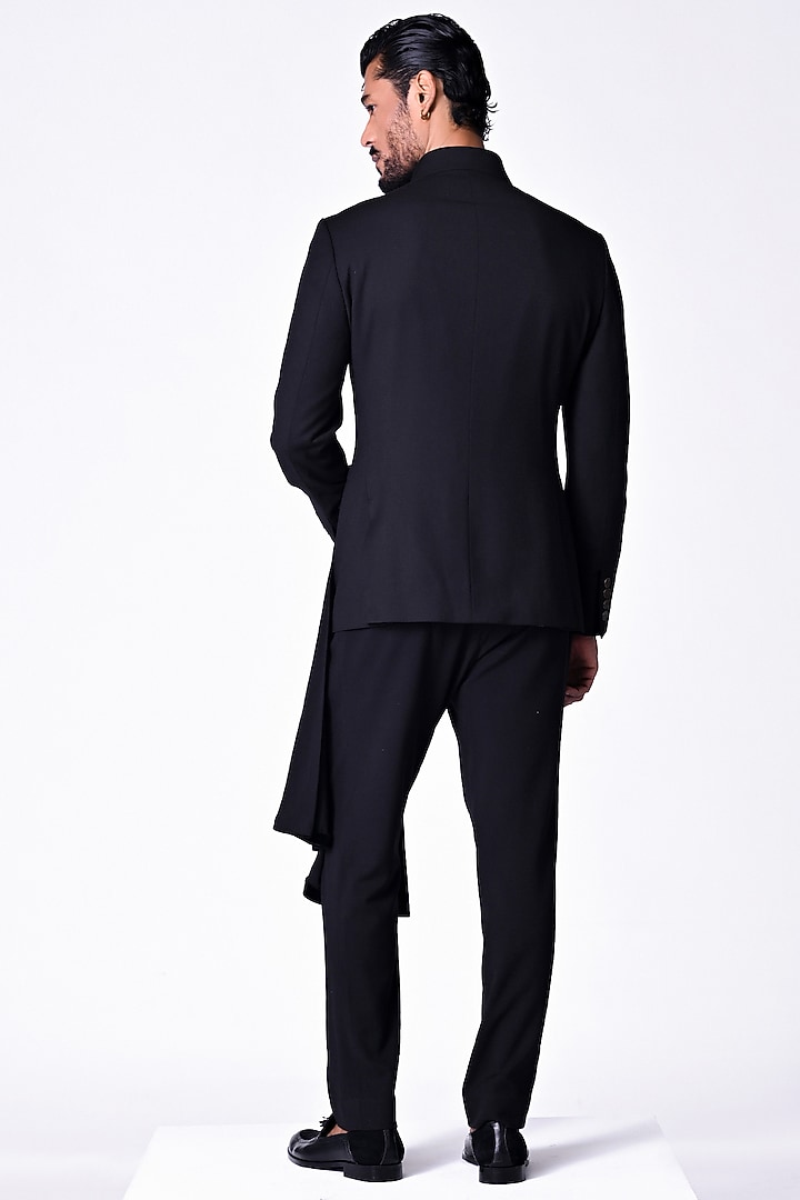 Black Rayon Blend Neo-Drape Wedding Bandhgala Jacket by S&N by Shantnu Nikhil Men at Pernia's Pop Up Shop