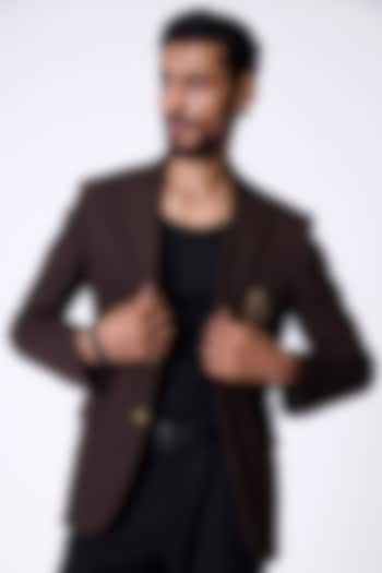 Choco Brown Knitted Twill Crested Jacket by S&N by Shantnu Nikhil Men at Pernia's Pop Up Shop