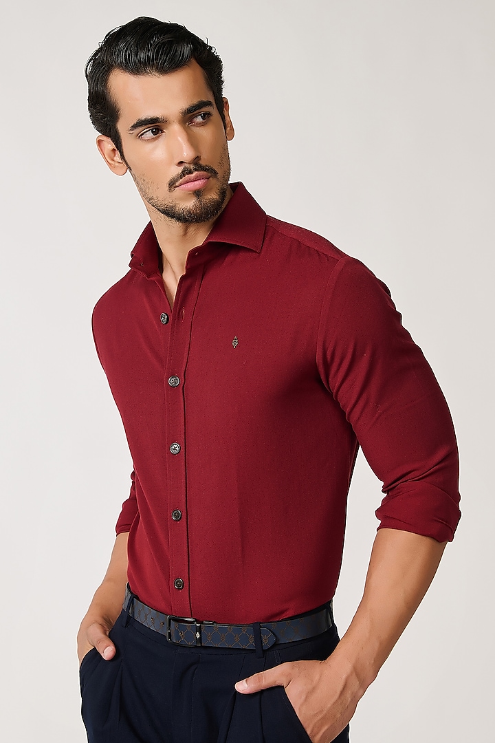 Cherry Red Rayon Blend Shirt by S&N by Shantnu Nikhil Men at Pernia's Pop Up Shop