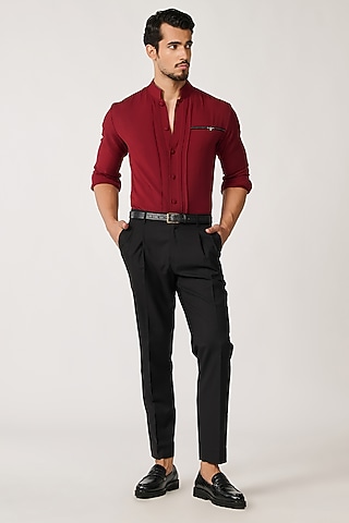 Cherry Red Rayon Blend Shirt by S&N by Shantnu Nikhil Men