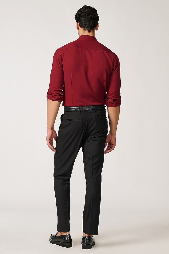 Cherry Red Rayon Blend Wedding Shirt by S&N by Shantnu Nikhil Men at Pernia's Pop Up Shop