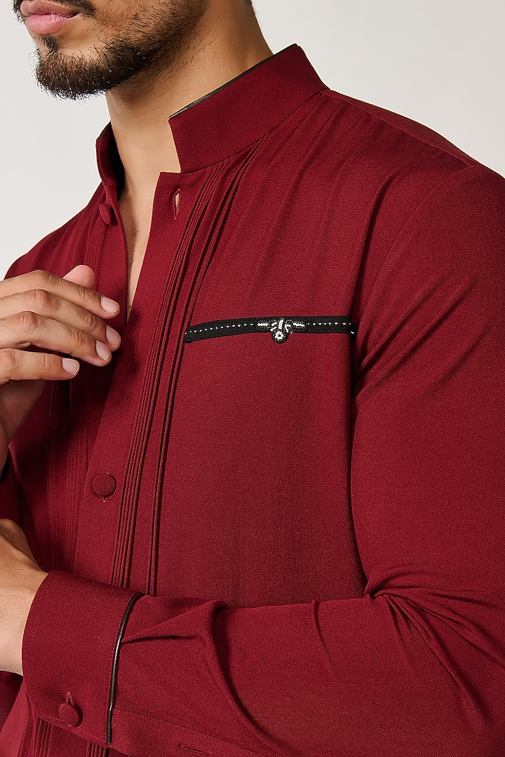 Cherry Red Rayon Blend Wedding Shirt by S&N by Shantnu Nikhil Men at Pernia's Pop Up Shop