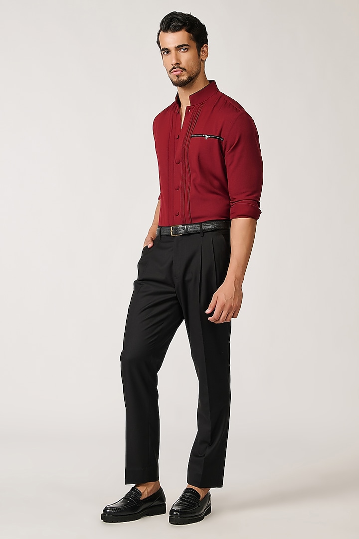 Cherry Red Rayon Blend Wedding Shirt by S&N by Shantnu Nikhil Men at Pernia's Pop Up Shop