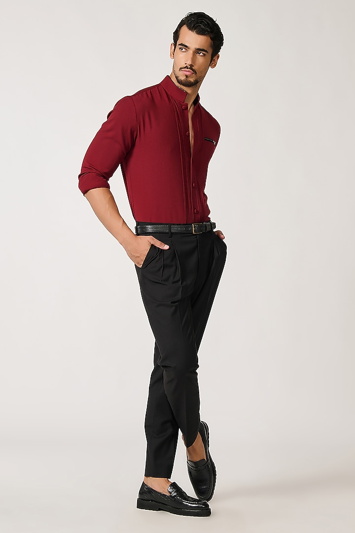 Cherry Red Rayon Blend Wedding Shirt by S&N by Shantnu Nikhil Men at Pernia's Pop Up Shop