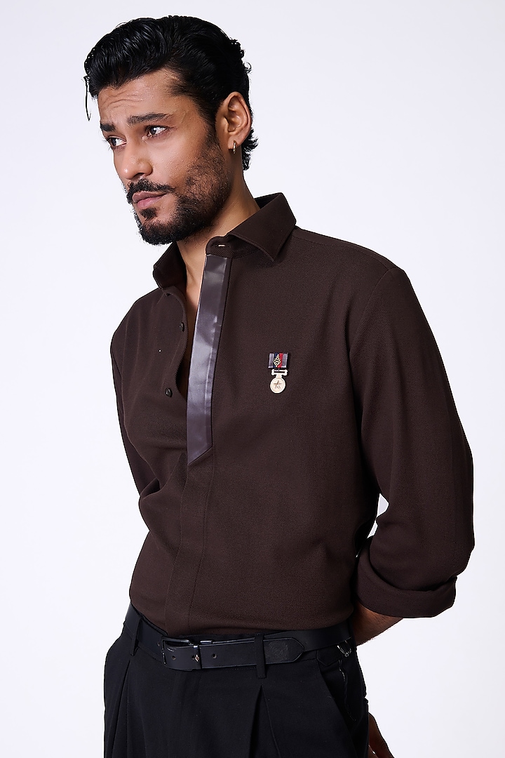 Choco Brown Knitted Twill Shirt by S&N by Shantnu Nikhil Men