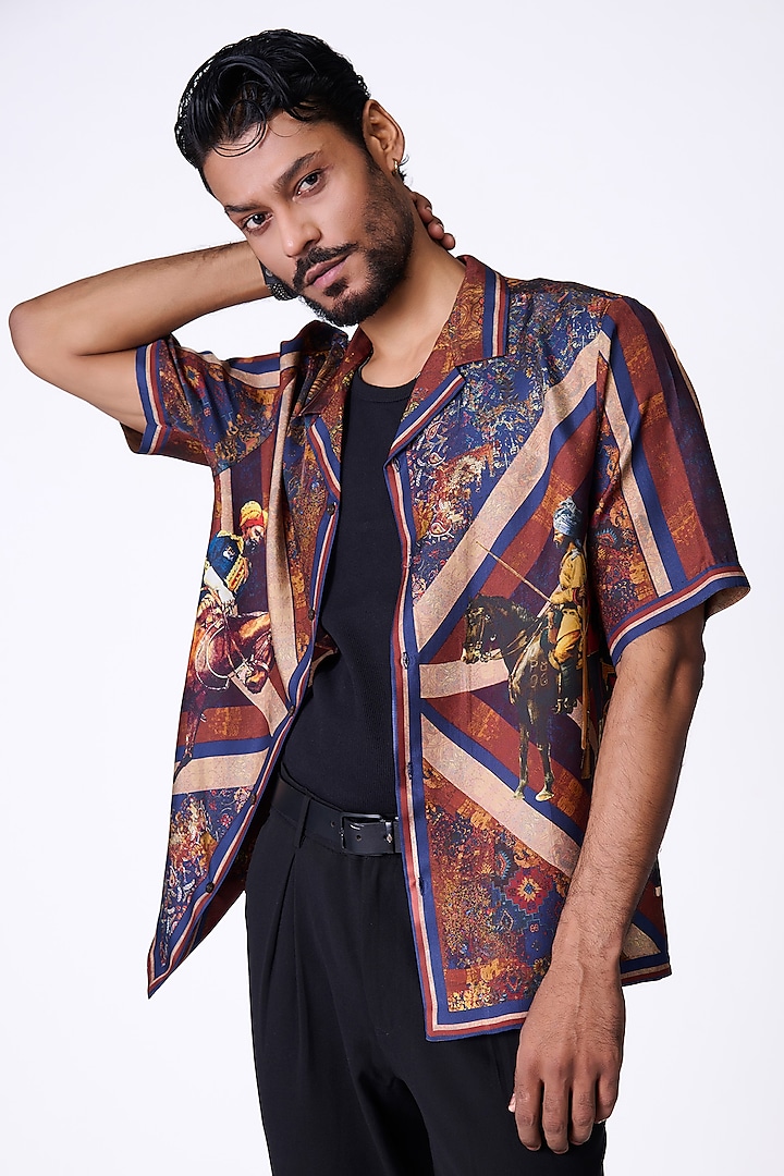 Rust Silk Twill Striking Printed Shirt by S&N by Shantnu Nikhil Men at Pernia's Pop Up Shop