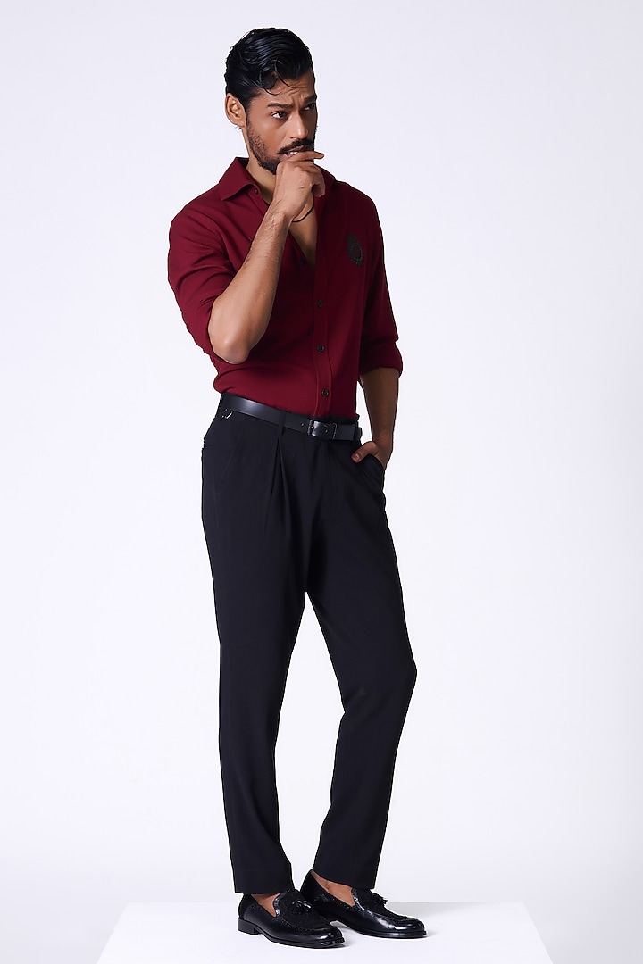 Cherry Red Rayon Blend Crested Wedding Shirt by S&N by Shantnu Nikhil Men at Pernia's Pop Up Shop