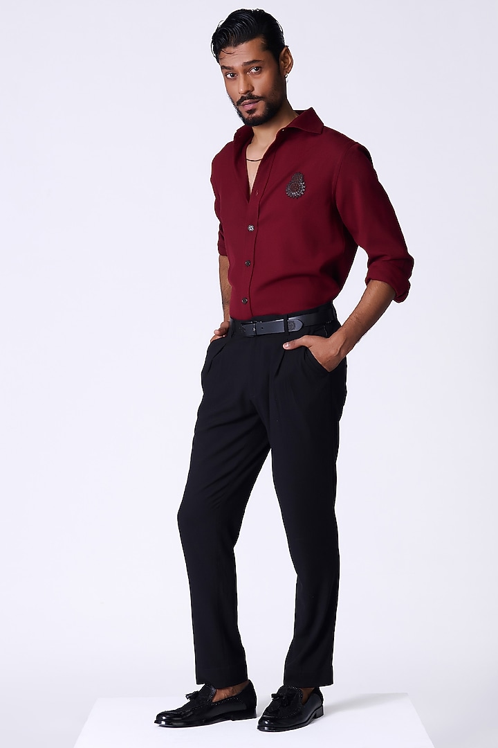 Cherry Red Rayon Blend Crested Wedding Shirt by S&N by Shantnu Nikhil Men at Pernia's Pop Up Shop