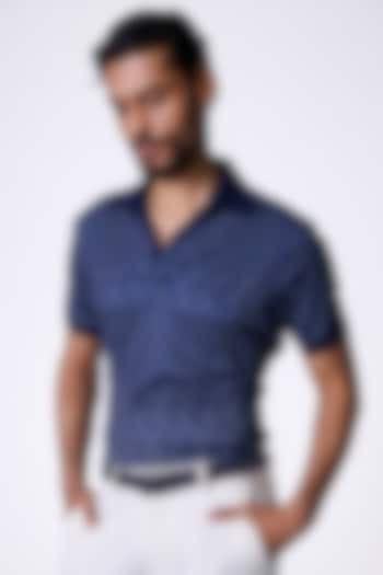 Navy Blue Crepe Jersey Adamas Printed T-Shirt by S&N by Shantnu Nikhil Men