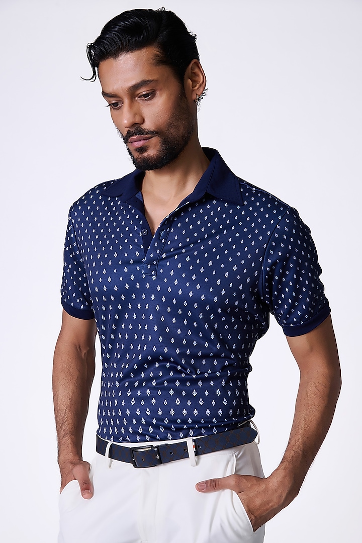 Navy Blue Crepe Jersey Adamas Printed T-Shirt by S&N by Shantnu Nikhil Men