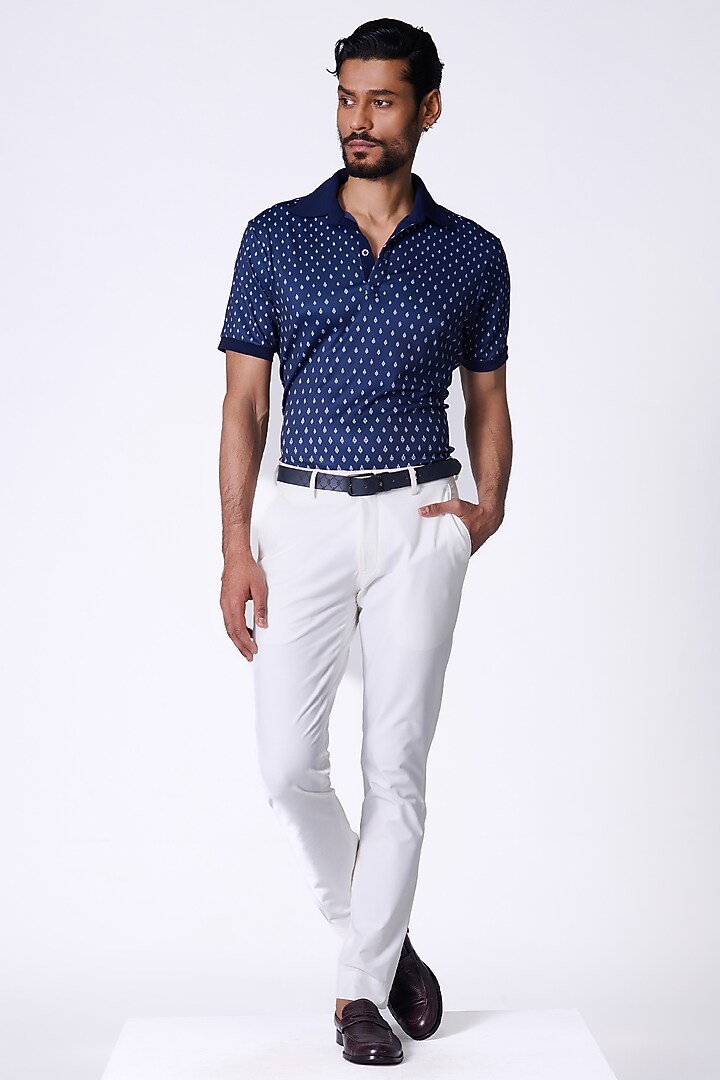 Navy Blue Crepe Jersey Adamas Printed T-Party Wear Shirt by S&N by Shantnu Nikhil Men at Pernia's Pop Up Shop