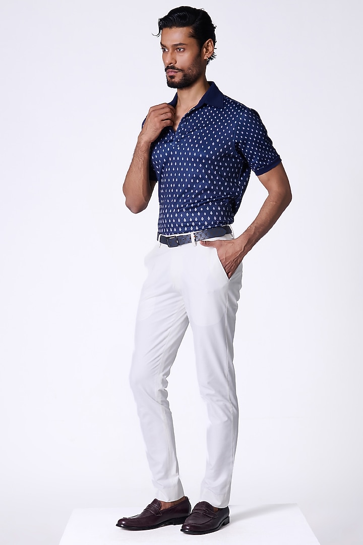 Navy Blue Crepe Jersey Adamas Printed T-Party Wear Shirt by S&N by Shantnu Nikhil Men at Pernia's Pop Up Shop