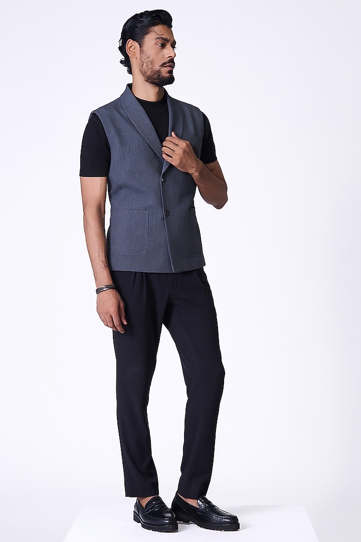 Grey Cotton Blend Crested Waistcoat by S&N by Shantnu Nikhil Men at Pernia's Pop Up Shop