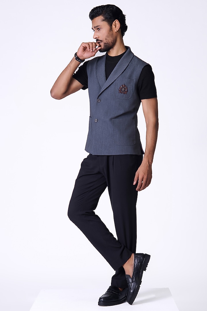 Grey Cotton Blend Crested Waistcoat by S&N by Shantnu Nikhil Men at Pernia's Pop Up Shop