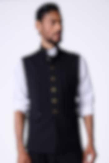 Black Poly Blend Waistcoat by S&N by Shantnu Nikhil Men at Pernia's Pop Up Shop