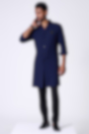 Navy Blue Viscose Embroidered Crest Kurta by S&N by Shantnu Nikhil Men at Pernia's Pop Up Shop