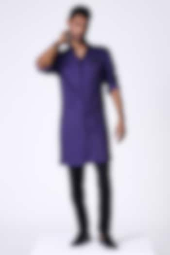 Purple Crepe Jersey Leopard Printed Shirt Kurta by S&N by Shantnu Nikhil Men