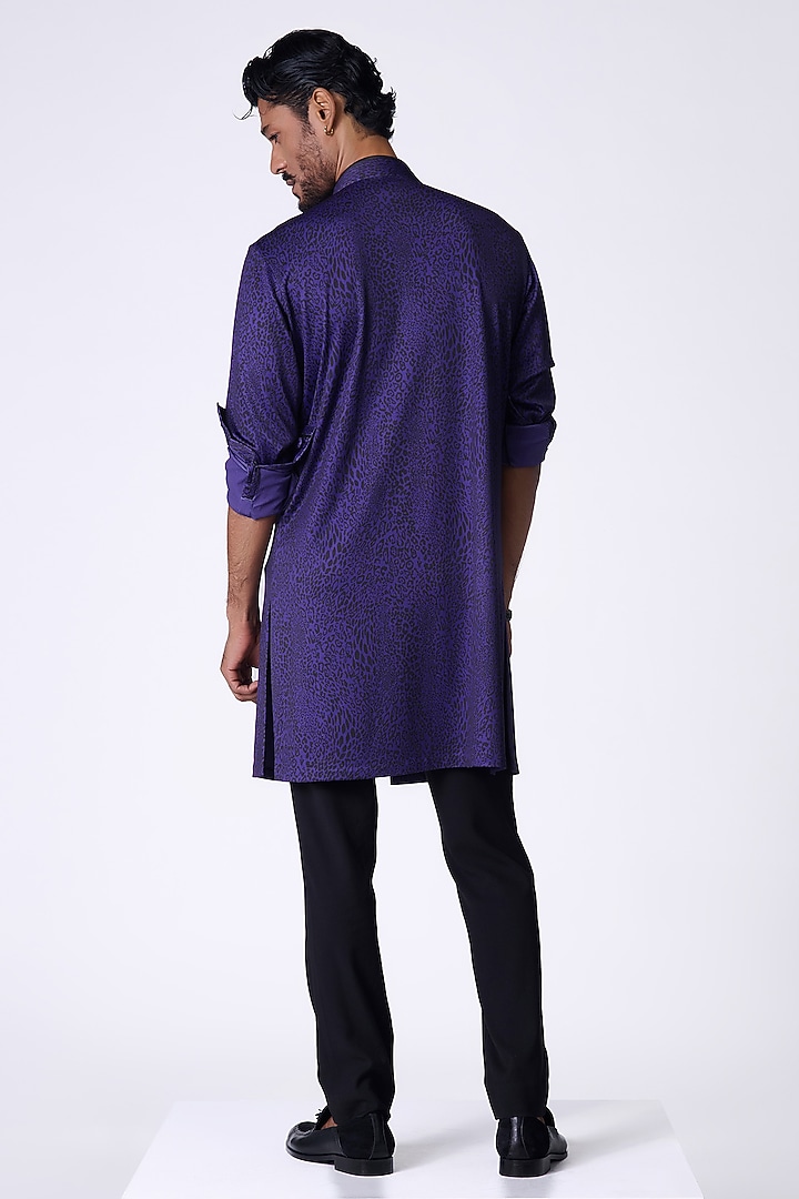 Purple Crepe Jersey Leopard Printed Shirt Kurta by S&N by Shantnu Nikhil Men at Pernia's Pop Up Shop