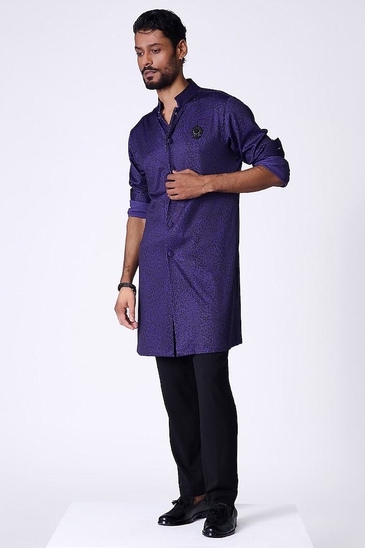 Purple Crepe Jersey Leopard Printed Shirt Kurta by S&N by Shantnu Nikhil Men at Pernia's Pop Up Shop