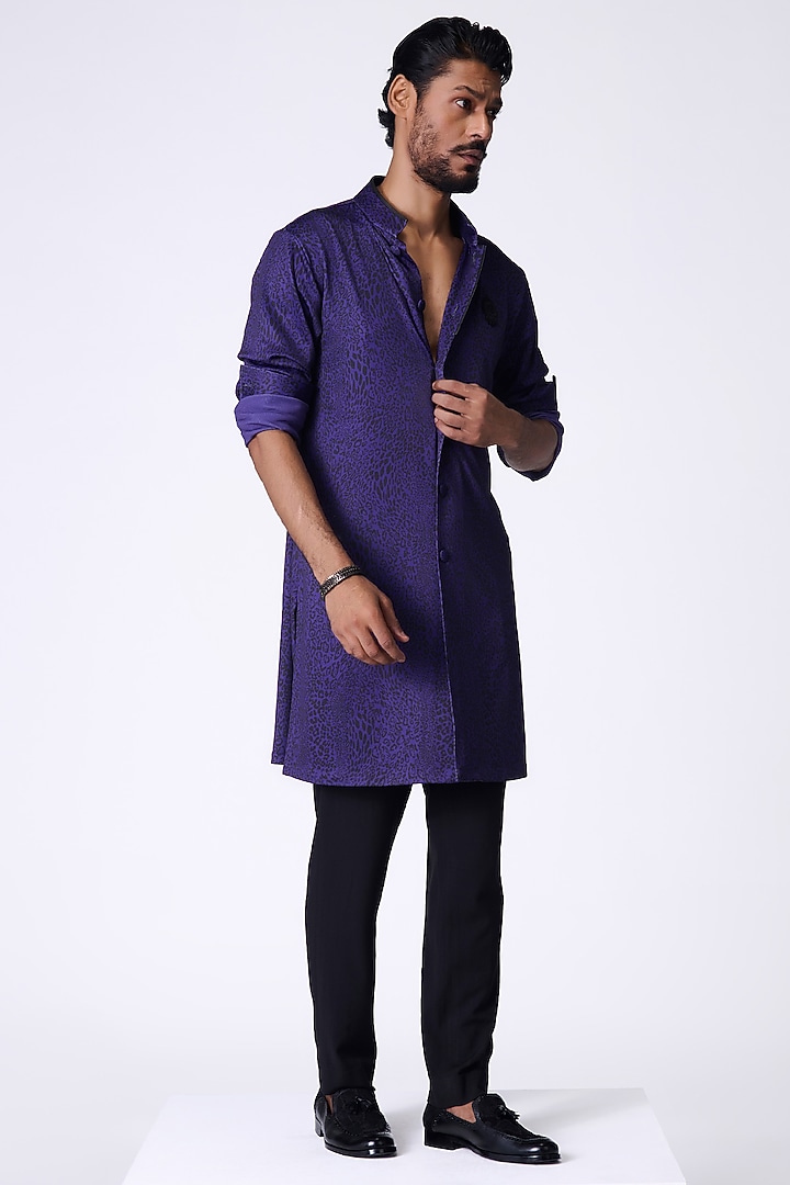 Purple Crepe Jersey Leopard Printed Shirt Kurta by S&N by Shantnu Nikhil Men at Pernia's Pop Up Shop