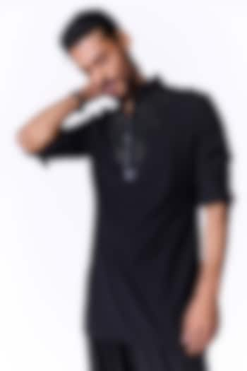 Black Rayon Swarovski Kurta by S&N by Shantnu Nikhil Men