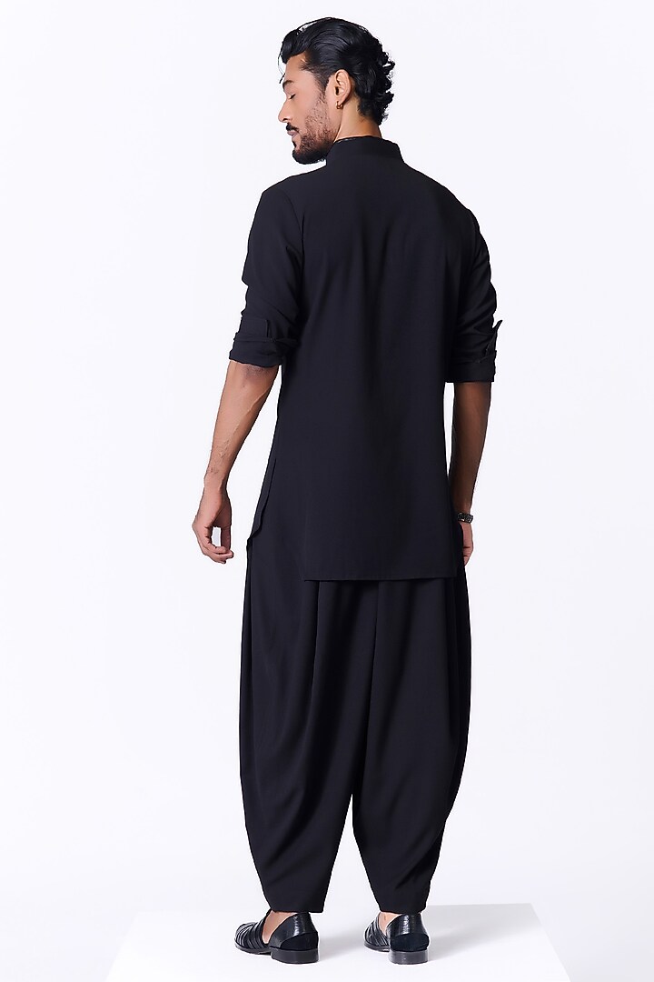 Black Rayon Swarovski Kurta by S&N by Shantnu Nikhil Men at Pernia's Pop Up Shop