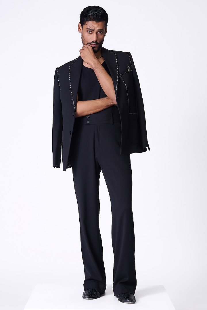 Black Rayon & Spandex Jacket by S&N by Shantnu Nikhil Men at Pernia's Pop Up Shop