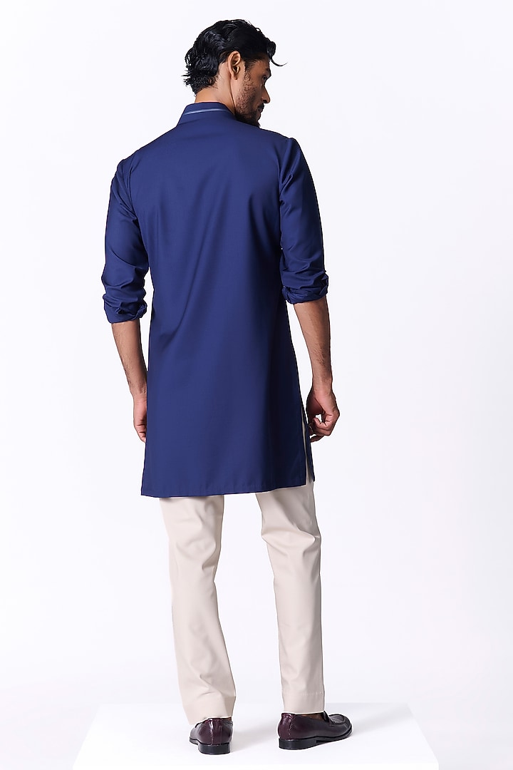 Navy Blue Viscose Crested Kurta by S&N by Shantnu Nikhil Men at Pernia's Pop Up Shop