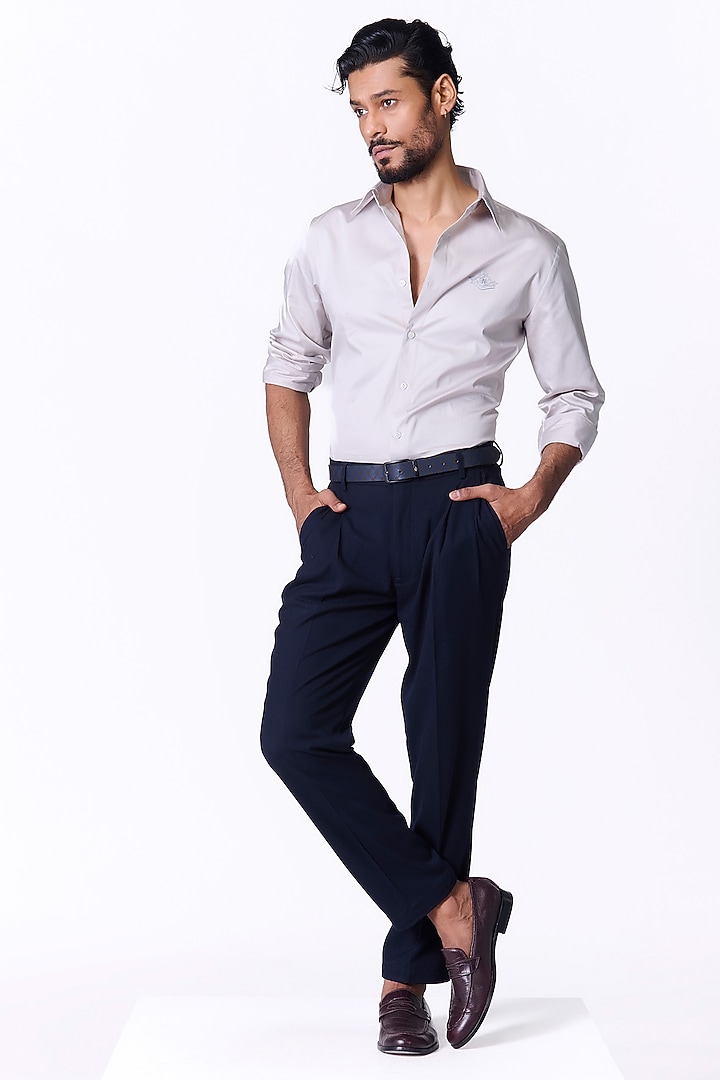 Light Grey Giza Cotton Embroidered Crest Party Wear Shirt by S&N by Shantnu Nikhil Men at Pernia's Pop Up Shop