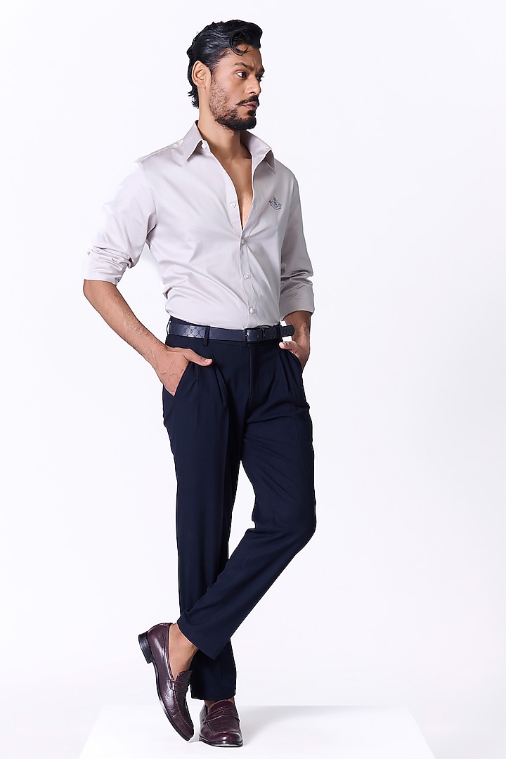 Light Grey Giza Cotton Embroidered Crest Party Wear Shirt by S&N by Shantnu Nikhil Men at Pernia's Pop Up Shop