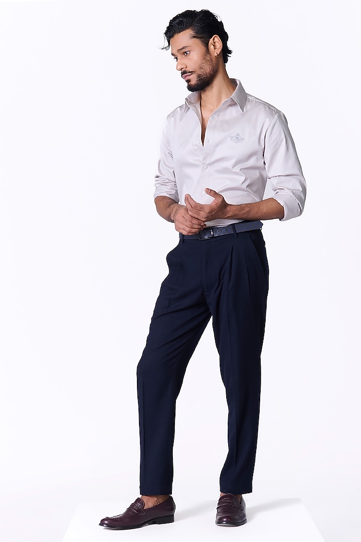 Light Grey Giza Cotton Embroidered Crest Party Wear Shirt by S&N by Shantnu Nikhil Men at Pernia's Pop Up Shop