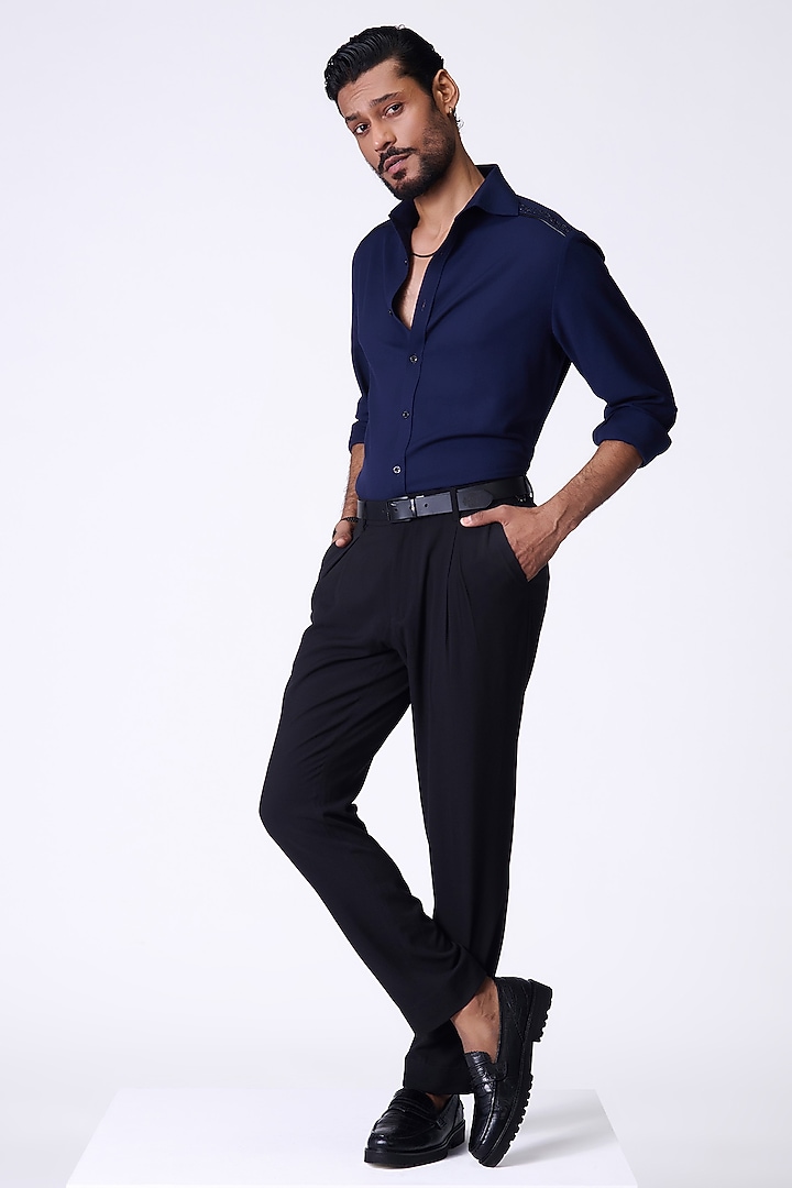 Navy Blue Viscose Wedding Shirt by S&N by Shantnu Nikhil Men at Pernia's Pop Up Shop