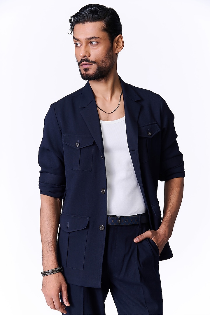 Navy Poly Blend Utility Jacket by S&N by Shantnu Nikhil Men at Pernia's Pop Up Shop