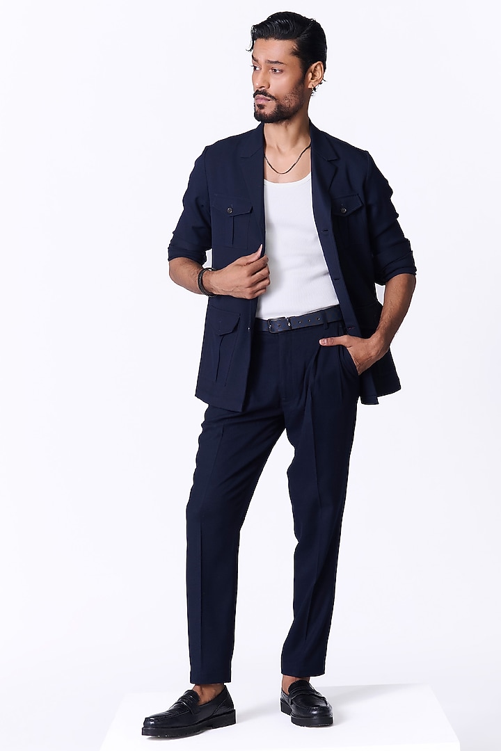 Navy Poly Blend Utility Jacket by S&N by Shantnu Nikhil Men at Pernia's Pop Up Shop