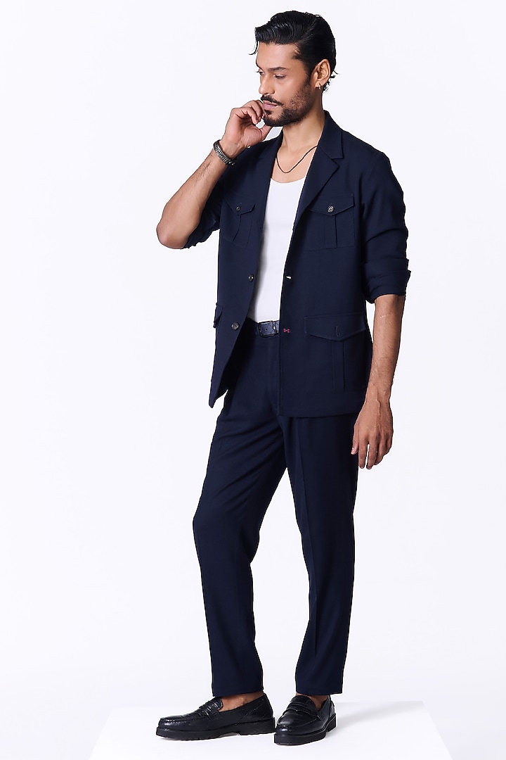 Navy Poly Blend Utility Jacket by S&N by Shantnu Nikhil Men at Pernia's Pop Up Shop