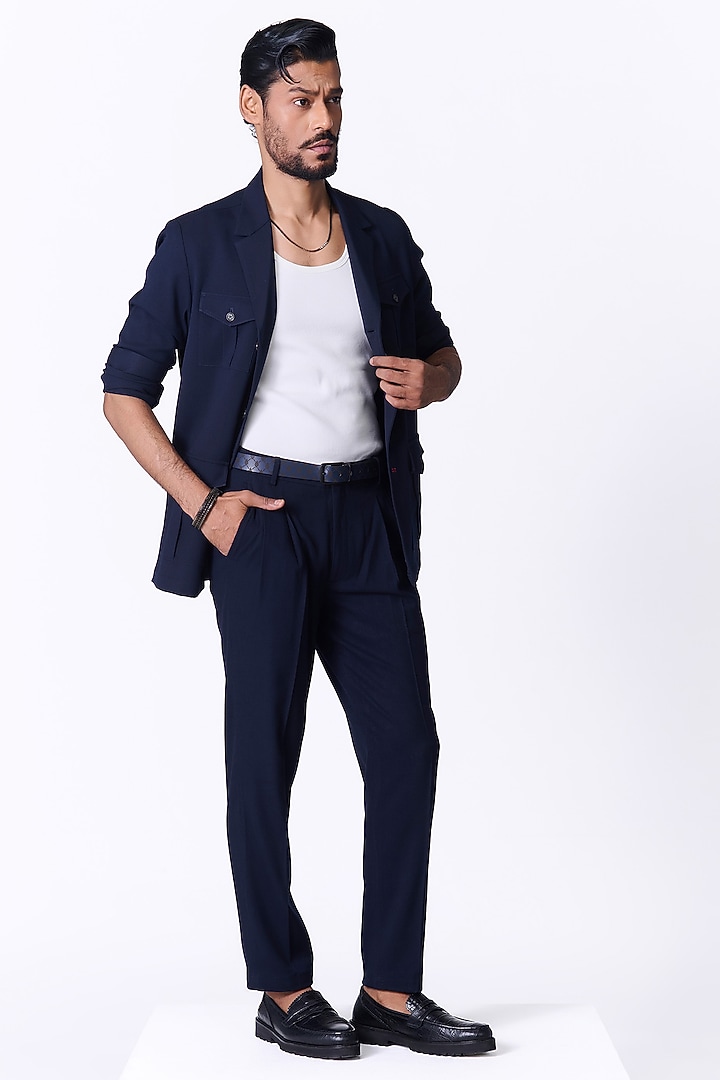 Navy Poly Blend Utility Jacket by S&N by Shantnu Nikhil Men at Pernia's Pop Up Shop