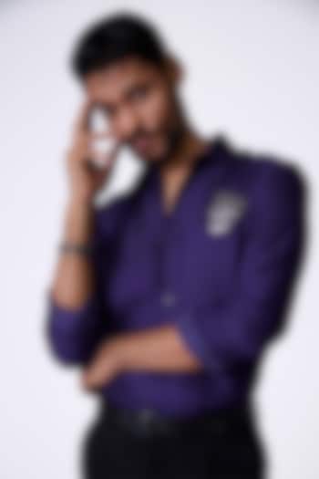 Purple Silk Twill Leopard Printed Shirt by S&N by Shantnu Nikhil Men