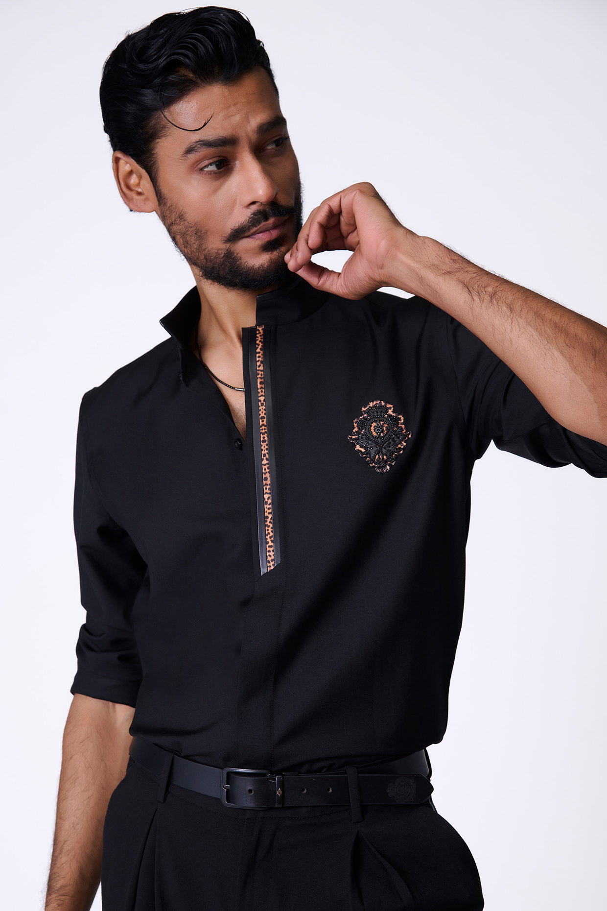 Black Terrylene Printed Shirt by S&N by Shantnu Nikhil Men