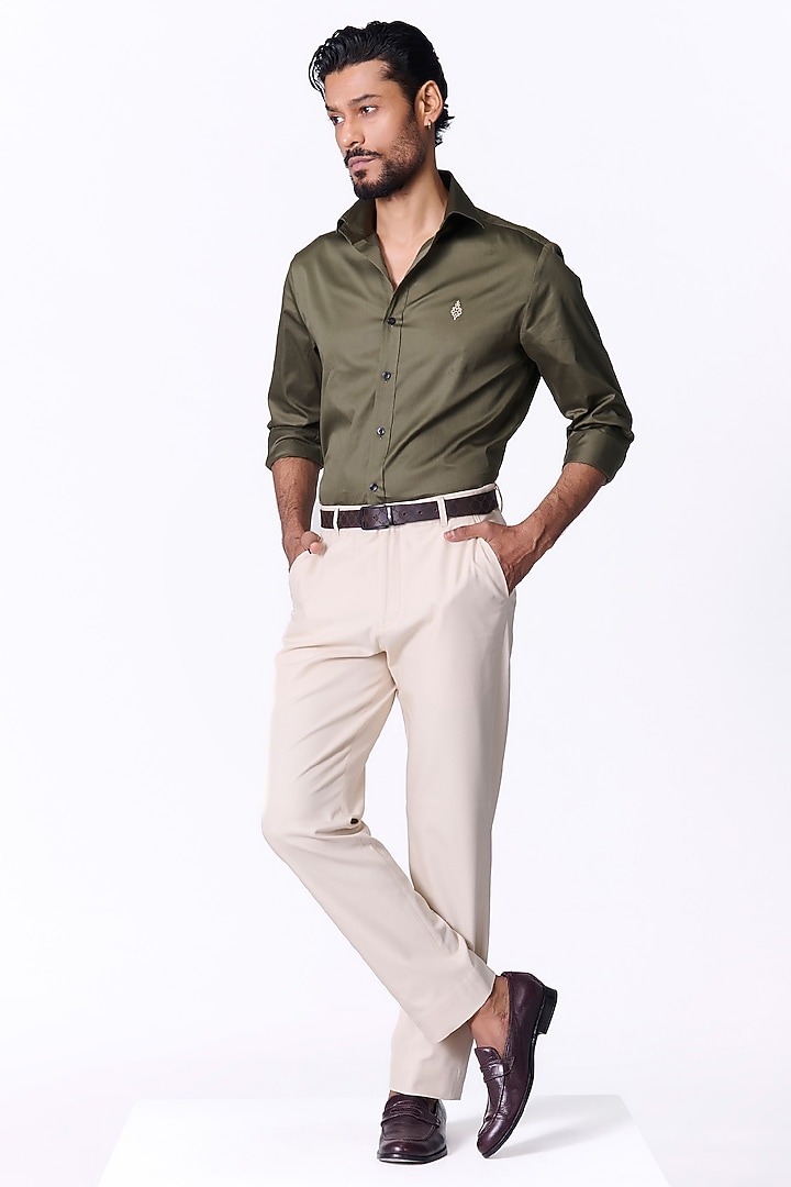 Olive Giza Cotton Embroidered Party Wear Shirt by S&N by Shantnu Nikhil Men at Pernia's Pop Up Shop