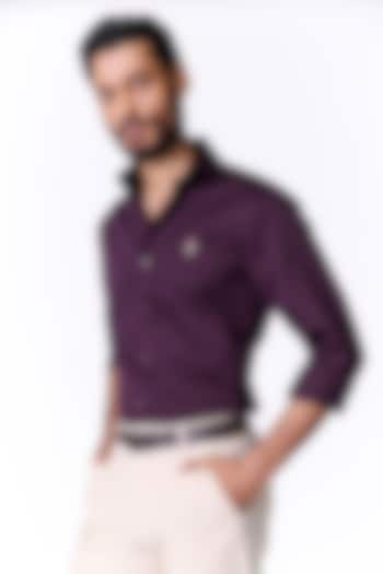 Burgundy Giza Cotton Embroidered Shirt by S&N by Shantnu Nikhil Men